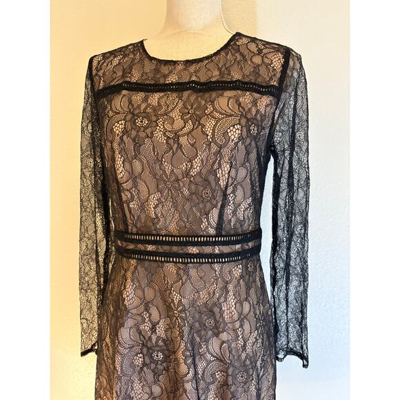 CECE Black Lace Nude Lined Dress | Romantic Gothic Cocktail Wedding | SIZE 6 - Picture 3 of 8